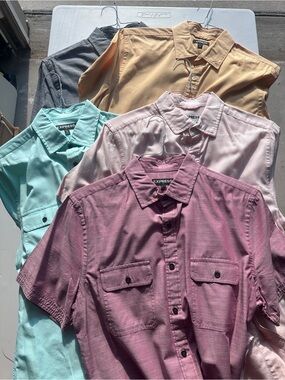 Express Men’s Short Sleeve Button-Up Shirt Bundle - Pastel Color Mix